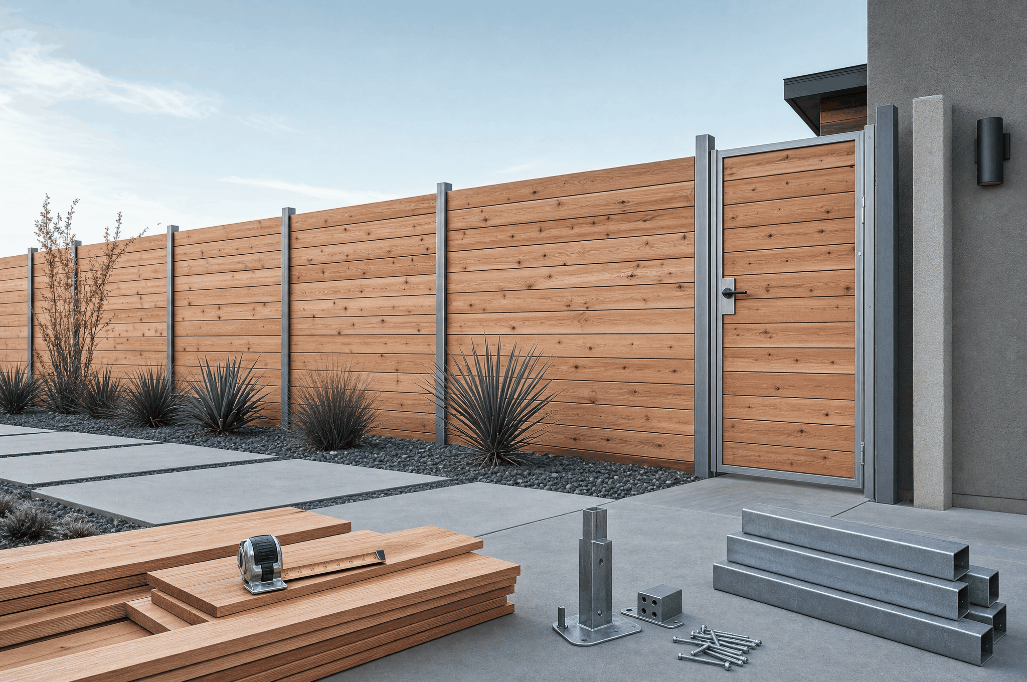 Illustrative fence materials and gate planning concept